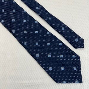 Hickey Freeman Mens‎ Navy Blue Geometric Silk Cotton Tie Hand Made USA England